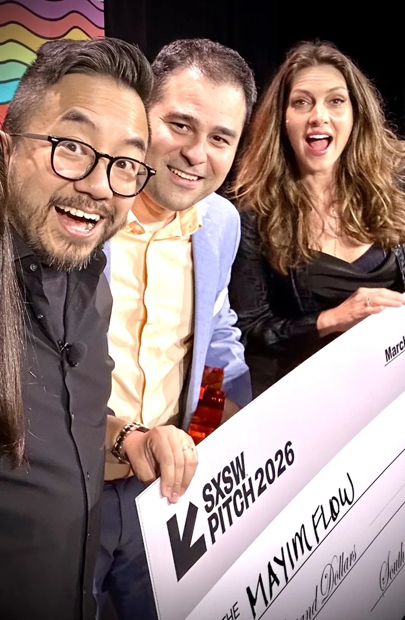 The MayimFlow team celebrating the SXSW Pitch 2026 win